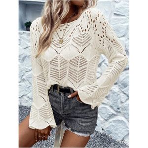 Women's <b>Crochet</b> Sweater Hollow Out Lightweight Crew Neck <b>Long</b> <b>Sleeve</b> Casual Pullover Knit <b>Top</b> Summer Breathable 180g - Product Image 4