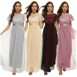 LD-115 Luxury Gowns For Women Evening Dresses Short Sleeve O-Neck High Waist Sequin Party Dress Women Elegant Bridesmaid Dresses