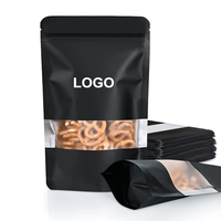Pochette Stand-Up Personnalisée en Mylar Noir Mat avec Fenêtre en Plastique BOPP & PET pour Emballage Alimentaire et Affichage de Logo