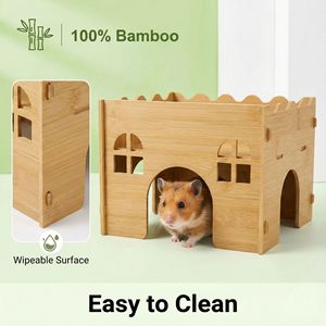 Villa de Bambú de Dos Pisos para Hámster, Casa para Mascotas Pequeñas con Escalera, Hábitat Natural, Construcción Duradera - Product Image 3