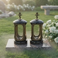 Lanterne moderne en granit bleu poli, lampe commémorative, croix orthodoxe faite à la main pour cimetière et pierre tombale
