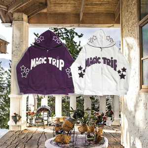 เสื้อฮู้ดดี้ Magic Trip แบบ unisex ทรงโอเวอร์ไซส์ ซิปหน้า ผ้าฝ้ายเฟรนช์เทอร์รี่ สไตล์ลำลอง สำหรับฤดูใบไม้ร่วง พิมพ์ลายดาว - Product Image 3