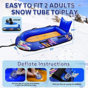 Tube à neige gonflable robuste <span class=keywords><strong>pour</strong></span> adultes (<span class=keywords><strong>2</strong></span> personnes) avec housse en tissu, dossier, corde de remorquage et poignées renforcées - Product Image 3