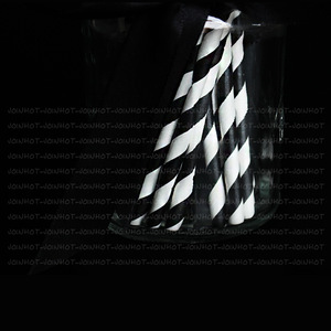 Black Striped <b>Paper</b> Straws 19.5cm Disposable <b>Biodegradable</b> Eco Friendly Party Cocktail Straws - Product Image 5