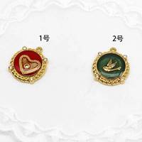 Pendentifs en émail vintage français FSSCM-6, pendentifs en forme de cœur, de rond et de nœud pour colliers, accessoires de fabrication DIY en acier inoxydable doré