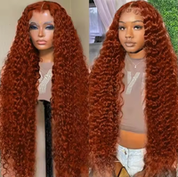 350 #   Perruques Lace Front Gingembre Orange Cheveux Humains Longs et Lisses 13x4 Pré-Pluckées Cheveux Brésiliens Remy Grande Taille de Bonnet Perruques Frontales