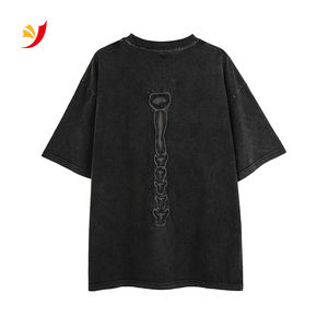 2024 en Stock Hip Hop hombres <span class=keywords><strong>camisetas</strong></span> frente trasero bordado <span class=keywords><strong>esqueleto</strong></span> Patchwork pesado algodón ácido lavado Streetwear camisas - Product Image 3