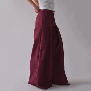 Women Custom Burgundy Wide Leg Suit Pants Textured Pleated Trousers with Gold <strong>Studs</strong> - Product Image 3