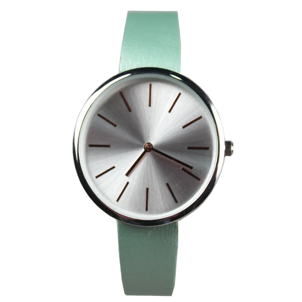 ساعة نسائية بحزام جلدي أخضر اللون