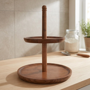 Support à gâteau classique en bois à 2 étages pour une belle présentation de desserts, vaisselle durable, idéal pour les célébrations et l'usage quotidien - Product Image 1
