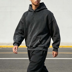 Custom 400GSM Heavyweight Cotton Oversized Acid Wash Hoodie Vintage Distressed Streetwear <b>Pullover</b> Boxy Fit <b>Mens</b> <b>Pullover</b> - Product Image 2