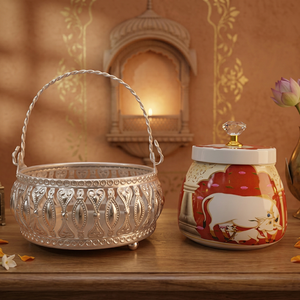Oriental Metal Food <b>Storage</b> <b>Jar</b> With Airtight Lid Handcrafted Round Design <b>For</b> <b>Kitchen</b> Use - Product Image 2