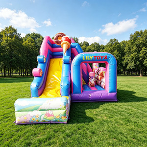 Château gonflable commercial extérieur Lilytoys pour enfants, château gonflable combiné Candy Combo avec toboggan - Product Image 1