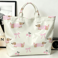 Sac à main tendance en PVC transparent imperméable avec imprimé motif cerise et chien teckel, grande capacité, pour les trajets quotidiens, sac à bandoulière, sac de maman
