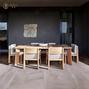 JEILI - Juego de Muebles de Exterior para Restaurante Comercial, Tumbona para Piscina, Mesa y Sillas de Madera de Teca Moderna, Cojín Blanco para Villa Junto a la Piscina - Product Image 4