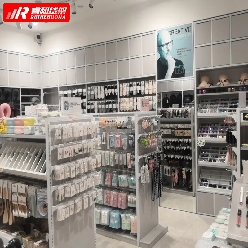 लोकप्रिय चीन किराने की दुकान घर के सामान दुकान प्रकाश कर्तव्य mdf melamine प्रदर्शन ठंडे बस्ते में डालने धातु ठंडे बस्ते में डालने रैक miniso दुकान प्रदर्शन