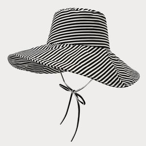 Sombrero de Pescador de Ala Ancha a Rayas, Estilo Veraniego, para Viajes al Aire Libre, Protección Solar para Mujer, Sombrero de Playa - Product Image 1