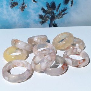 天然樱花玛瑙戒指民族饰品苔藓玛瑙戒指批发石指环女 - Product Image 2