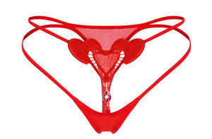 Lencería sexy de perlas grandes para mujer, tanga bordada con abertura en la entrepierna, tanga de tiro bajo con lazo, perlas y detalles para adultos. - Product Image 6