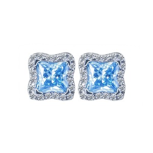 925 <b>Sterling</b> <b>Silver</b> <b>Stud</b> Earrings Square Cut Blue Gemstone Bezel Setting Everyday Wear Geometric Design - Product Image 4