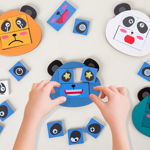 Bloques de Construcción de Madera con Forma de Panda de Dibujos Animados para Niños, Cubo Cambiante de Caras, Rompecabezas 3D, Juguete Educativo Temprano - Product Image 2