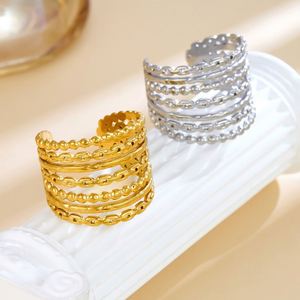 Waterproof Gold Plated Stainless Steel Fashion Irregular Multi Layered <b>Statement</b> Open <b>Ring</b> for Women Jewelry Gift - Product Image 2