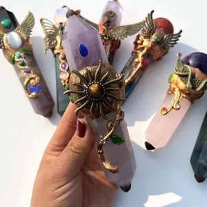 Wholesale Custom Natural Crystals Healing Magic <strong>Wand</strong> Hand Made <strong>Witch</strong> Reiki Crystal Point Magic <strong>Wand</strong> for Sale - Product Image 2