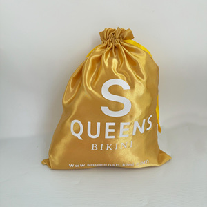 Premium Gold Satin Pouches - Custom White Printed Drawstring <b>Bags</b> for Apparel & Gift Branding - Product Image 3