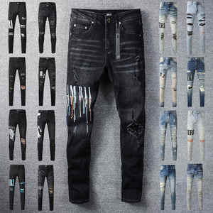 Jeans de Mezclilla Orgánica Rectos para Hombre, Estilo Formal, Cintura Media, con Pliegues y Efecto Desgastado, Color Negro, para Primavera - Product Image 1