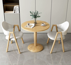 现代家庭或酒店餐厅会议室餐厅使用木质圆桌和两把椅子套装 - Product Image 6