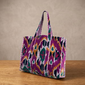 Bolso Tote de Terciopelo con Patrón Ikat Pintado a Mano, Estilo Bohemio, con Cierre de Cremallera, Decoración de Borlas, Forro de Algodón, para Uso en Viajes en Todas las Estaciones - Product Image 3