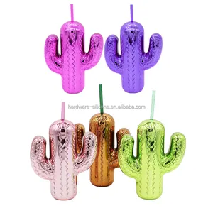 Cups Manufacturer Custom Logo Color 16 Oz Cactus Shape PP Cups With Lids And Straw