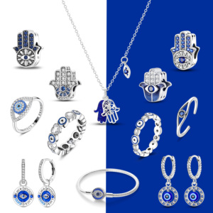 Parure <span class=keywords><strong>de</strong></span> <span class=keywords><strong>Bijoux</strong></span> MULA – Perles, Bagues, Boucles d'Oreilles, Collier et Bracelet Oeil Protecteur en Argent 925, Grande Vente - Product Image 1