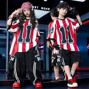 Conjunto de Ropa para Baile Urbano y Jazz para Niños, Traje Moderno y Atractivo para Hiphop, Conjunto Moderno con Rayas Rojas y Blancas - Product Image 4