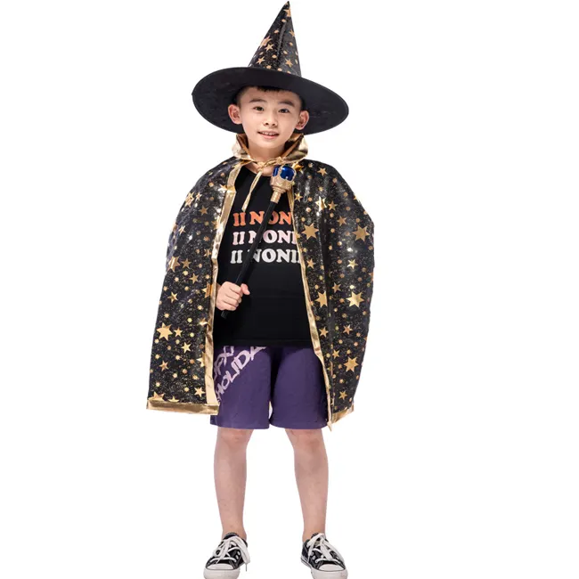 Phù Thủy Cape Với Hat Halloween Trẻ Em Trang Phục Phù Thủy Cape Cho Trẻ Em Halloween Đạo Cụ Phù Thủy Trẻ Em Trang Phục