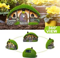 Statue de jardin et maison de fée avec lumières solaires en résine Figurine d'extérieur Lumières Cottage Yard Decor for Porch & Lawn