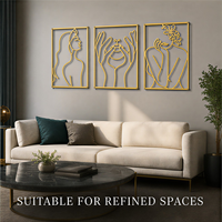 Art mural 3D moderne, 3 panneaux en métal, art abstrait de ligne, figure féminine, pour salon, hall d'hôtel, bureau, décoration intérieure
