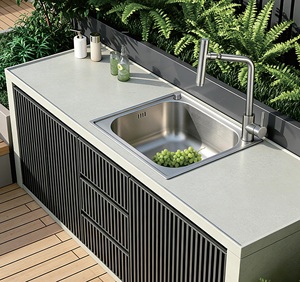 Évier de cuisine en acier inoxydable SUS304 brossé satiné 440x390mm, cuve simple, à encastrer, robinet inclus - Product Image 2