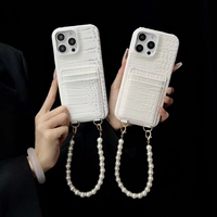 Étui de téléphone portable pour iPhone avec support, porte-cartes, en cuir PU de luxe pleine fleur effet crocodile, avec cordon