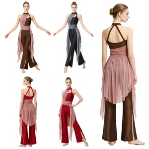 Costume de danse contemporaine pour femme adulte, combinaison à bretelles transparente, tenue de performance pour équipe de danse lyrique, sur mesure - Product Image 1