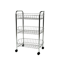 Chariot utilitaire à roulettes en métal à 3 niveaux, chariot de rangement de cuisine avec paniers en fil métallique amovibles, roues et poignées pour la maison