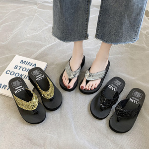 Nouvelles sandales compensées à paillettes pour <span class=keywords><strong>femme</strong></span>, collection été 2026 – Tongs de plage et chaussons scintillants - Product Image 2