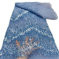 Tulle à sequins verticaux bleu ciel effet cascade, dentelle entièrement perlée, broderie verticale de perles lourdes pour robe de scène, mariage, soirée
