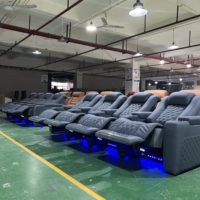 Blau-Graues Echtleder-Kinosofa Elektrischer Heimkino-Sessel Ecksofa Wohnzimmermöbel Heimkino-Stühle