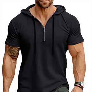 Men's Hooded Henley T-Shirt Short Sleeve Regular Fit Quick Dry Solid Color Casual Pullover Light Blue Jersey Knit Polyester 200g - Product Image 1