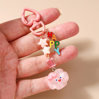 Porte-clés nuage transparent mignon avec pendentif étoile perlée et lettre joyeuse, boucle à ressort en forme de cœur, ornement de sac à dos, cadeau de Saint-Valentin