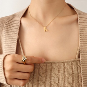 Simple H Alphabet Letter Necklaces Gold Stainless Steel Fashion Blank Pendant Plated Women Letter Jewelry Long <b>Chain</b> Necklace - Product Image 6