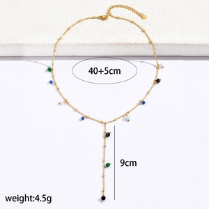 Nuevo Collar de Moda con Colgante en Forma de Y de Acero Inoxidable Chapado en Oro de 14k con Detalles Cúbicos Multicolores para Mujer, Joyería para Fiestas y Compromisos - Product Image 4