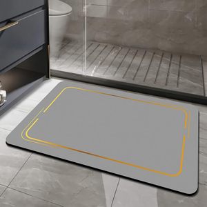 Alfombra de Entrada Gris con Estampado Geométrico, Alfombra Personalizada de Piedra de Diatomita Suave, Alfombra de Baño Absorbente - Product Image 1