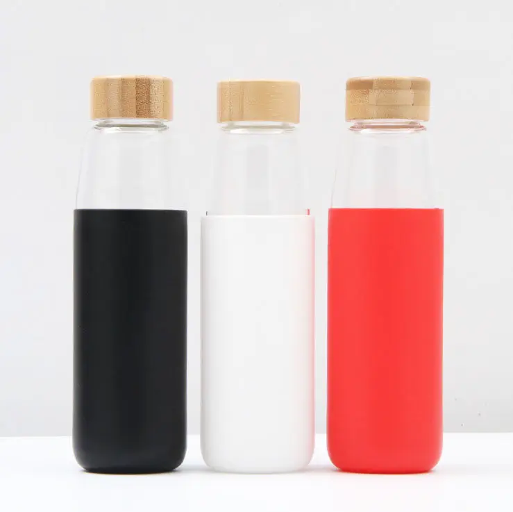 गिलास पानी की बोतल बांस ढक्कन स्पष्ट उच्च borosilicate की बोतलें 500ml अनुकूलित